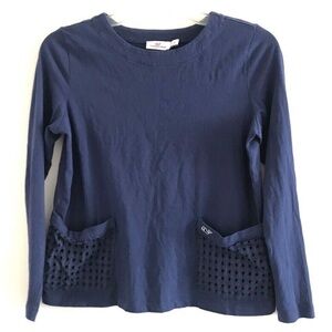Vineyard Vines | Pullover Top Eyelet Kids Sz L - 14 Blue Front Pockets Crewneck